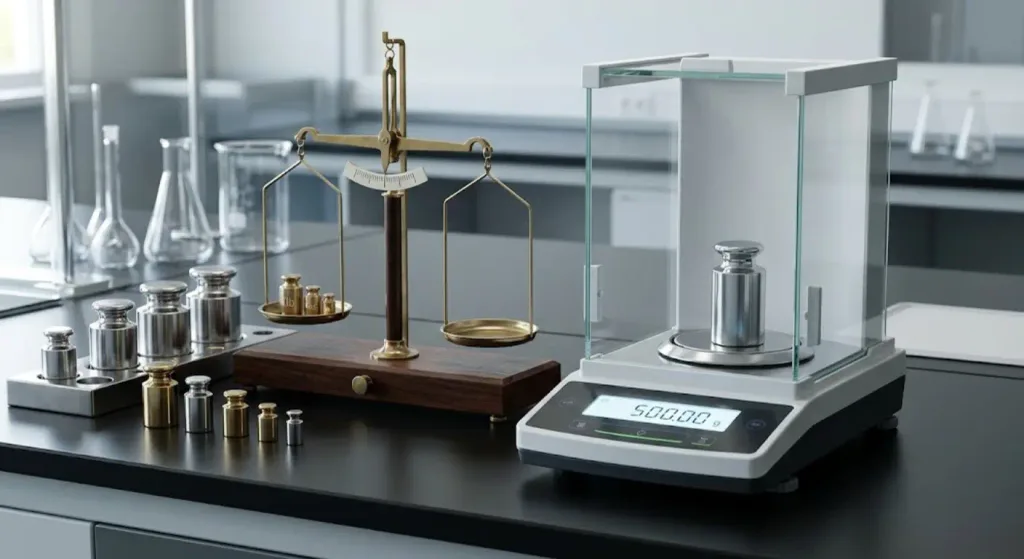 How Much Is 40kg? (Instant Answer + Full Conversion Guide) 2 How Much Is 40kg? A digital analytical scale with a metal calibration weight beside a classic brass balance scale