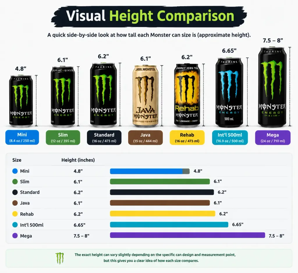 How Tall Is a Monster Can? The Exact Height for Every Size 4 Visual Height Comparison
