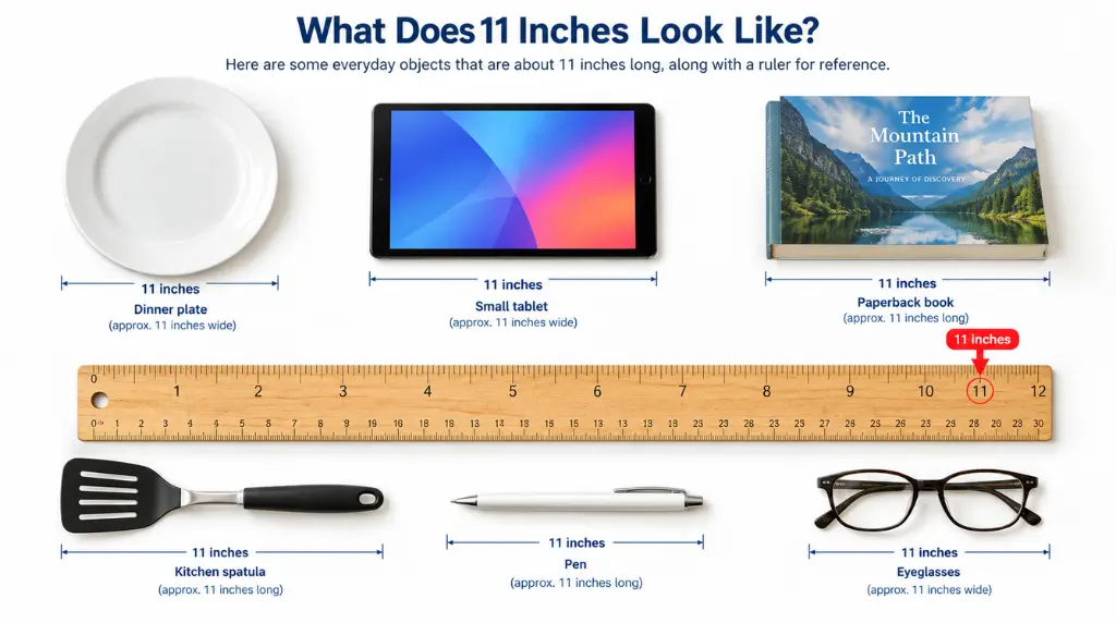 How Long Is 11 Inches? A Complete Visual Guide With Conversions 3 How Long Is 11 Inches? Ruler and everyday object comparisons.